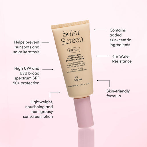 GEM Solar Screen SPF 50+ Mineral Zinc Hydrating Face Sunscreen Lotion 50mL