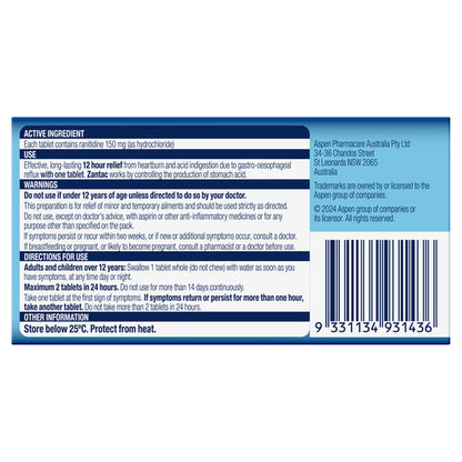 Zantac Ranitidine 150mg 14 Tablets