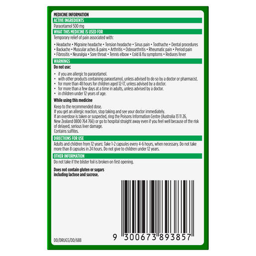 Panadol Liquid Caps Paracetamol 500mg 48 Tablets - GimmeNow
