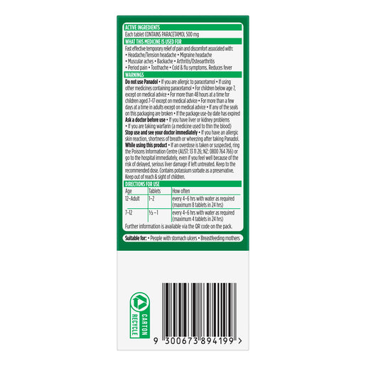 Panadol Paracetamol 500mg 48 Tablets - GimmeNow