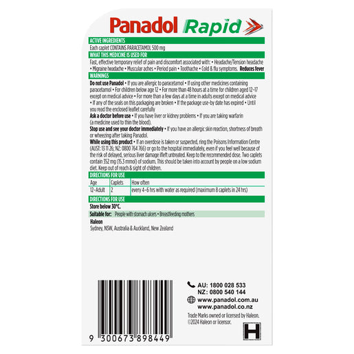 Panadol Rapid Paracetamol 500mg 8 Caplets