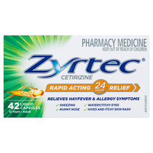 Zyrtec Cetrizine Rapid Acting 24 Hour Relief 42 Capsules