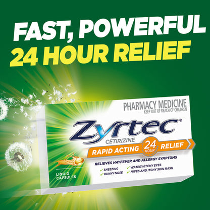 Zyrtec Cetrizine Rapid Acting 24 Hour Relief 42 Capsules