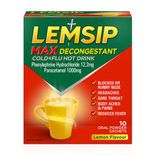 Lemsip Max Decongestant Cold & Flu Hot Drink Lemon Flavour 10 Sachets - GimmeNow