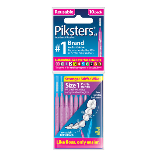 Piksters Interdental Brushes Size 1 Purple 10 Pack