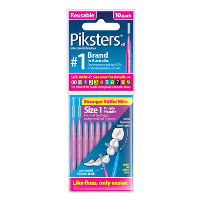 Piksters Interdental Brushes Size 1 Purple 10 Pack