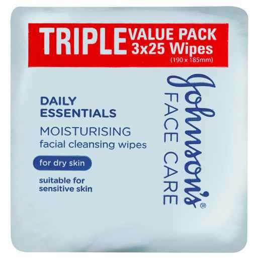Johnson's Face Care Daily Essentials Moisturising Facial Cleansing Wipes For Dry Skin 3x25 Wipes