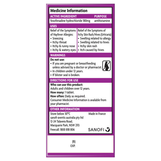 TELFAST 180mg 50 Tablets