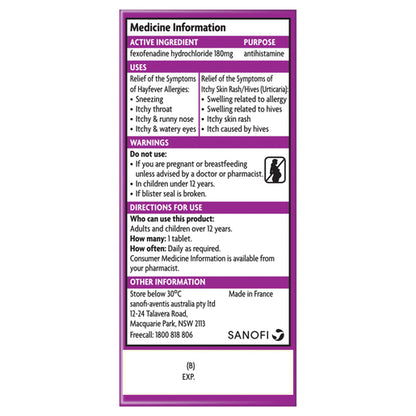 TELFAST 180mg 50 Tablets
