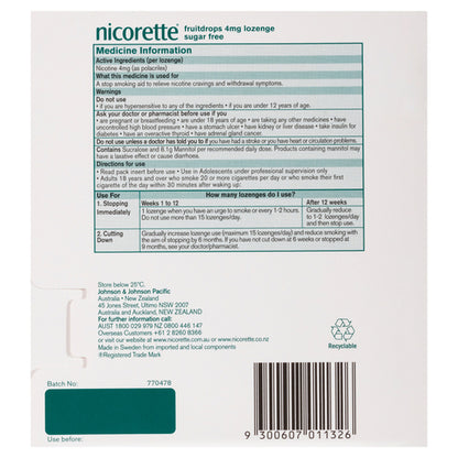 NICORETTE® Fruitdrops Nicotine Extra Strength 4mg Fruit 80 Lozenges