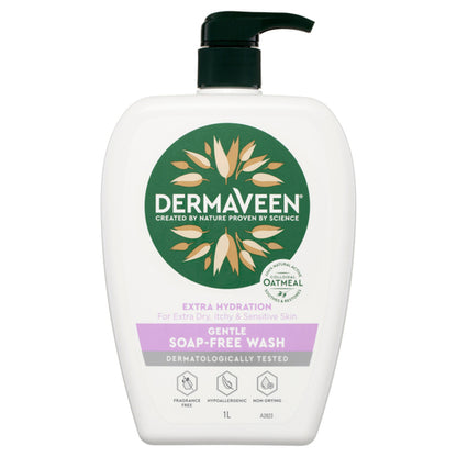DermaVeen Extra Hydration Gentle Soap-Free Wash for Extra Dry, Itchy & Sensitive Skin 1L - GimmeNow