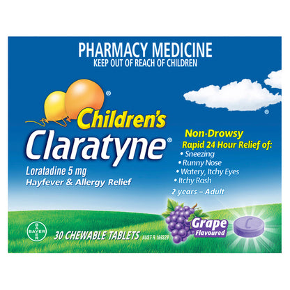 Claratyne Children's Hayfever & Allergy Relief Grape Flavoured 30 Chewable Tablets - GimmeNow