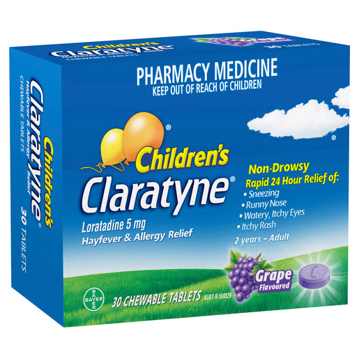 Claratyne Children's Hayfever & Allergy Relief Grape Flavoured 30 Chewable Tablets - GimmeNow