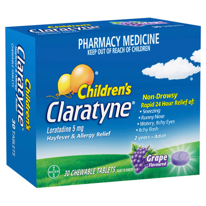 Claratyne Children's Hayfever & Allergy Relief Grape Flavoured 30 Chewable Tablets - GimmeNow