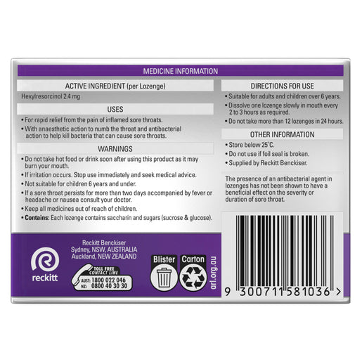 Strepsils EXTRA Rapid Sore Throat Relief Blackcurrant Flavour 16 Lozenges - GimmeNow