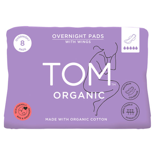TOM Organic Pad Overnight Pads with Wing 8 Pack
