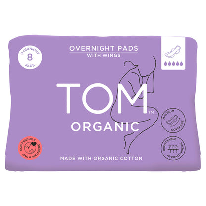 TOM Organic Pad Overnight Pads with Wing 8 Pack