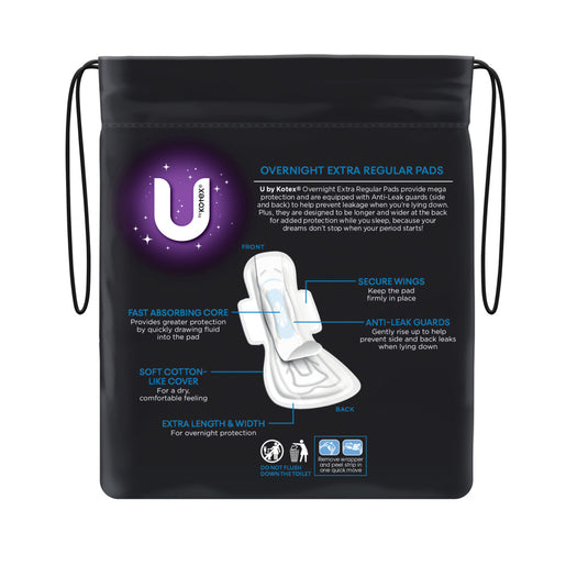 U By Kotex Extra Overnight Pads with Wings 10 Pack