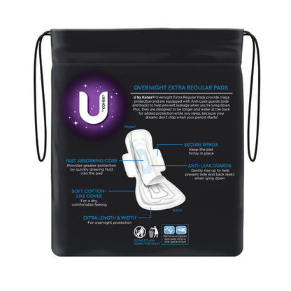 U By Kotex Extra Overnight Pads with Wings 10 Pack