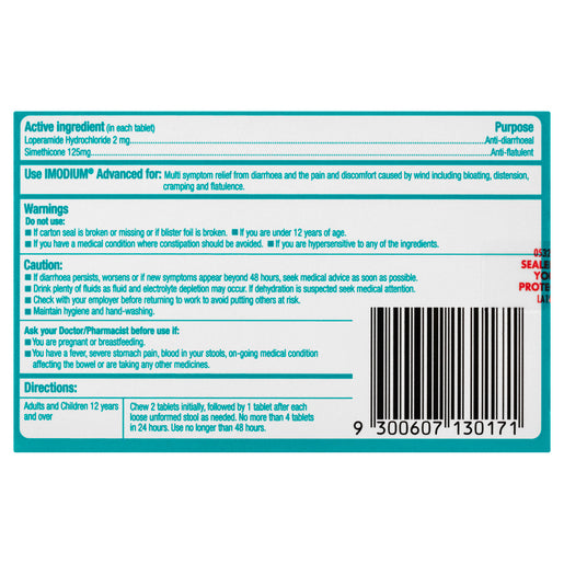Imodium Advanced Chewable Mint Flavour 12 Tablets - GimmeNow