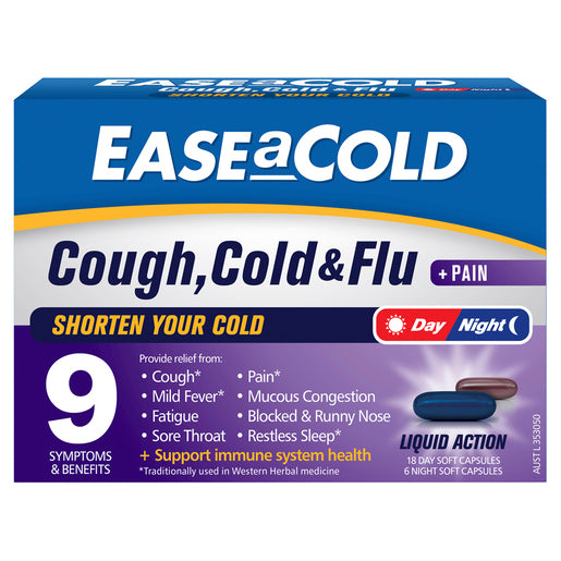 Ease A Cold Cough, Cold & Flu + Pain Day/Night 24 Capsules