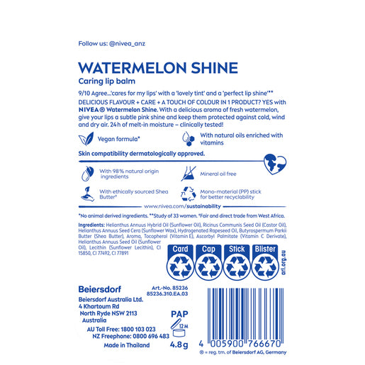 NIVEA 24h Melt-In Moisture Watermelon Shine 4.8g
