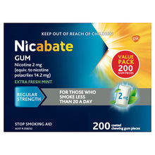 Nicabate Gum Nicotine 2mg Regular Strength Extra Fresh Mint 200 Pack