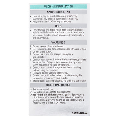 Strepsils Plus Anaesthetic Throat Spray Menthol Flavour 20mL
