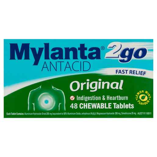 Mylanta 2Go Antacid Original Lemon Mint Flavour 48 Tablets