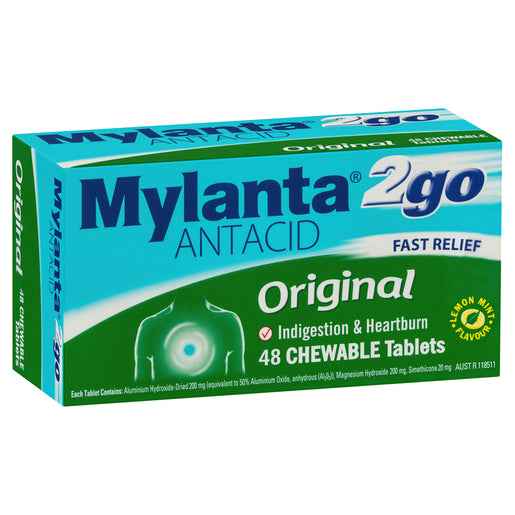 Mylanta 2Go Antacid Original Lemon Mint Flavour 48 Tablets