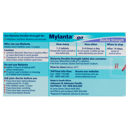 Mylanta 2Go Antacid Double Strength Lemon Mint Flavour 48 Tablets