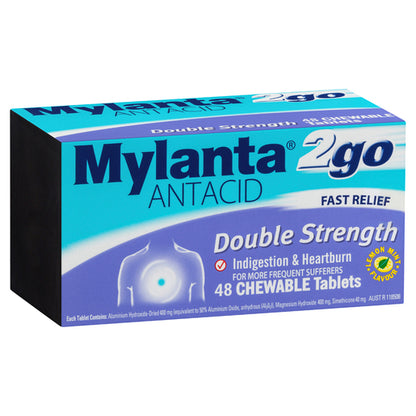 Mylanta 2Go Antacid Double Strength Lemon Mint Flavour 48 Tablets