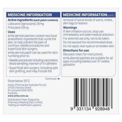 EMLA Skin Numbing Patches 2 Patches