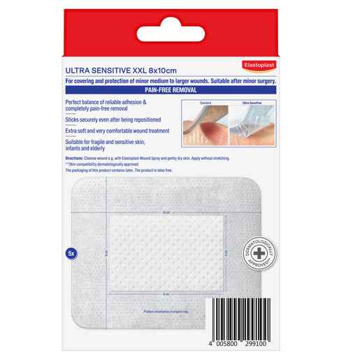 Elastoplast Ultra Sensitive XXL 8 x 10cm 5 Dressings