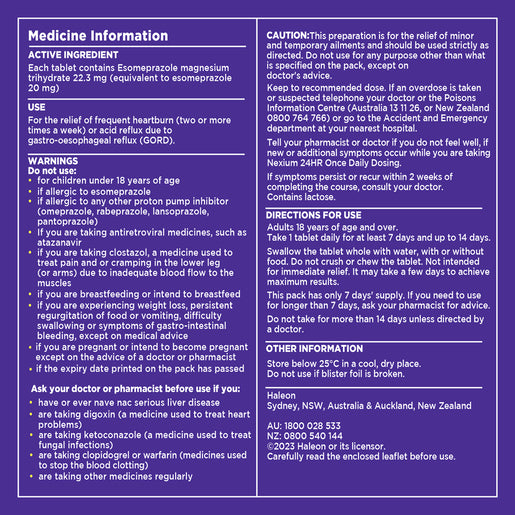 NEXIUM 24HR Once Daily Dosing 14 Tablets