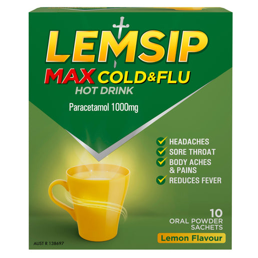 Lemsip Max Cold & Flu Hot Drink Lemon Flavour 10 Sachets - GimmeNow