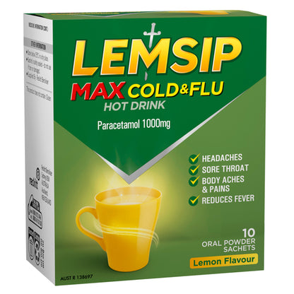 Lemsip Max Cold & Flu Hot Drink Lemon Flavour 10 Sachets - GimmeNow