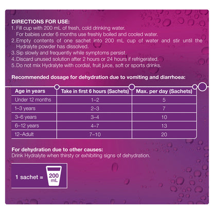 Hydralyte Apple Blackcurrant Flavoured Electrolyte Powder 10 Pack