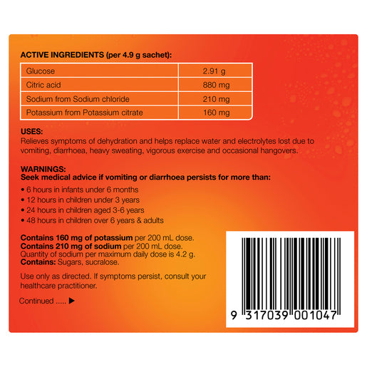 Hydralyte Orange Flavoured Electrolyte Powder 10 Pack