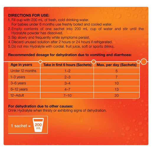 Hydralyte Orange Flavoured Electrolyte Powder 10 Pack
