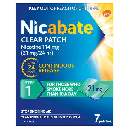 Nicabate Clear Patch Quit Smoking Step 1 21mg 7 Pack