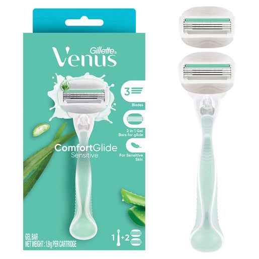 Gillette Venus ComfortGlide Sensitive Women's Razor 1 Razor Handle + 2 Blade Refills