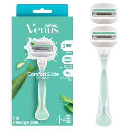 Gillette Venus ComfortGlide Sensitive Women's Razor 1 Razor Handle + 2 Blade Refills