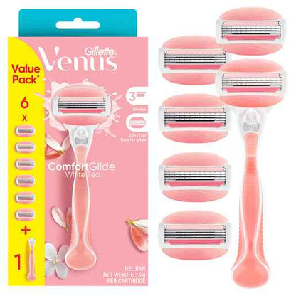 Gillette Venus ComfortGlide White Tea Women's Razor 1 Razor Handle + 6 Blade Refills