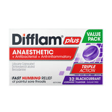 Difflam Plus Anaesthetic + Anti-Inflammatory + Antibacterial Blackcurrant Flavour 32 Lozenges - GimmeNow