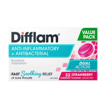 Difflam Anti-Inflammatory + Antibacterial Value Pack Strawberry Flavour 32 Lozenges - GimmeNow