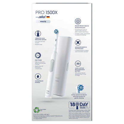 Oral-B Pro 1500X Electric Toothbrush with Travel Case and Charger White 1 Pack