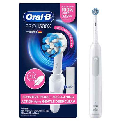 Oral-B Pro 1500X Electric Toothbrush with Travel Case and Charger White 1 Pack