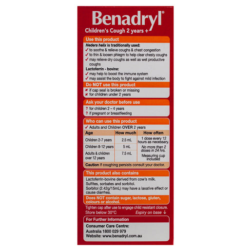 Benadryl Children's Cough 2+ Years Honey Lemon Flavour 200mL