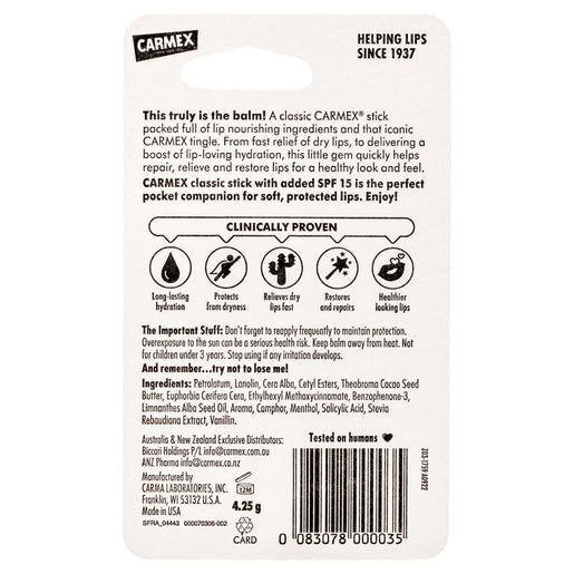 Carmex Classic Lip Balm Original Click Stick SPF 15 4.25g